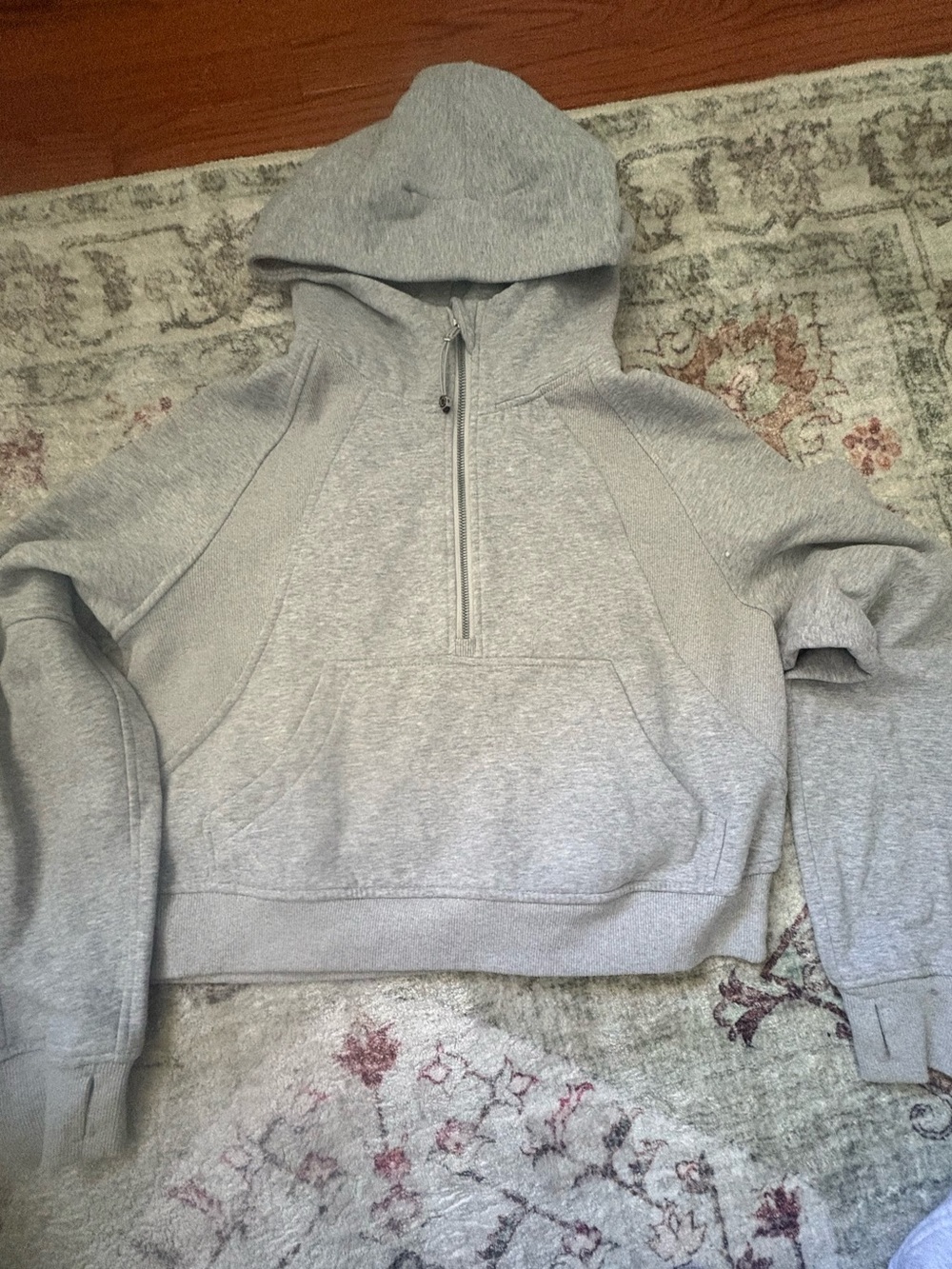 Women's Light Gray Half-Zip Hooded Sweatshirt
